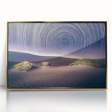 Mid-century modernist depiction of Death Valley in muted earth tones on a framed acrylic print.