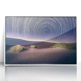 Acrylic print of Death Valley landscape in muted earth tones, framed in white, suitable for modern art wall decor.