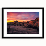 Extra large abstract art print of Joshua Tree, featuring textured, colorful layers on a black framed canvas.