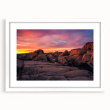 Abstract art print of Joshua Tree in muted earth tones on a framed white mat, ideal for bedroom or dining room decor.