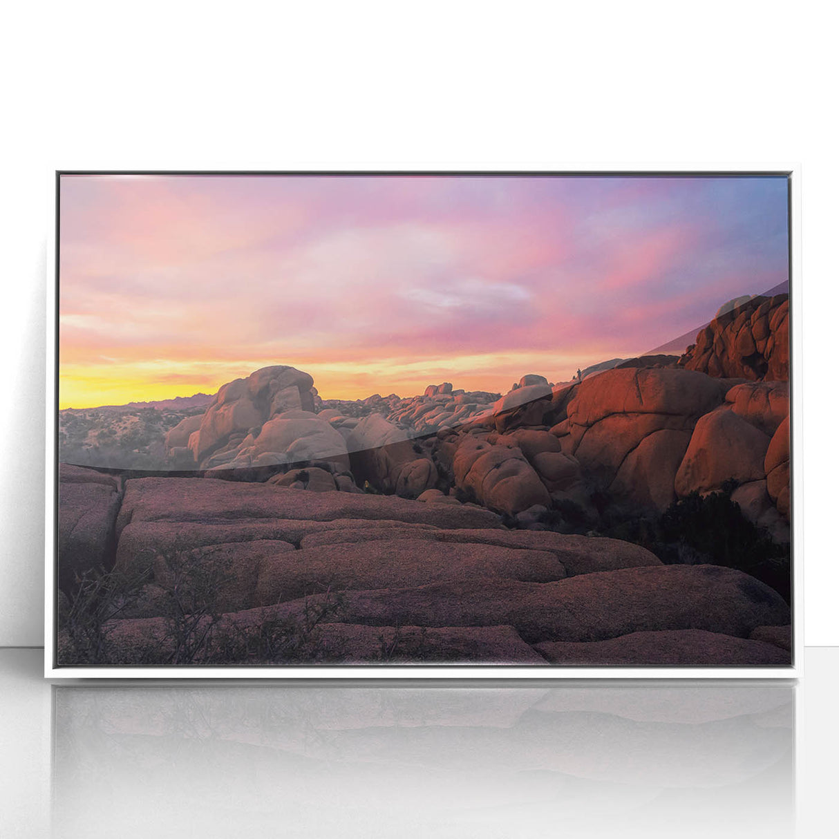 Acrylic print of Joshua Tree with muted earth tones in an art deco style, suitable for modern art wall decor.