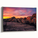 Framed canvas featuring a landscape art painting of Joshua Tree, California with muted earth tones.