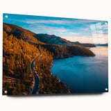 Acrylic print of Lake Tahoe with vivid blue and green hues, ideal for bedroom or dining room decor.