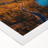 Art deco poster of Lake Tahoe in muted blue and green tones on rolled canvas, suitable for dining room wall art.