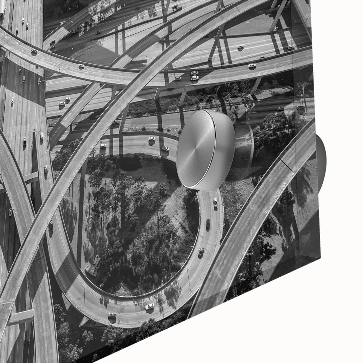 Large abstract wall art of Los Angeles in muted tones on acrylic glass, suitable for dining room ambiance.