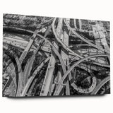 Large abstract depiction of Los Angeles skyline in muted blue tones on acrylic glass.