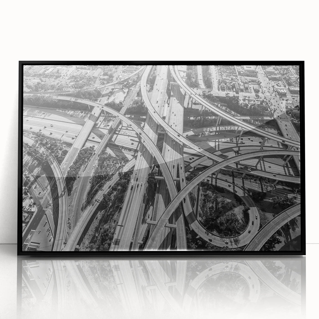 Large abstract wall art depicting Los Angeles skyline in muted colors on a framed acrylic.