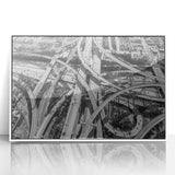 Art deco poster of Los Angeles skyline in muted tones on framed acrylic, suitable for modern art wall decor.
