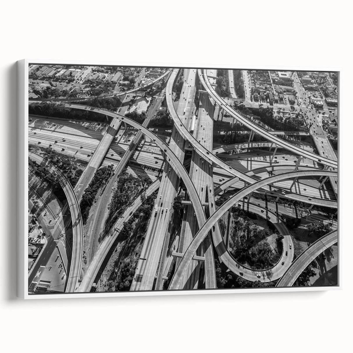 Vintage poster art of Los Angeles scenery in vivid colors on a framed canvas, suitable for extra large living room decor.