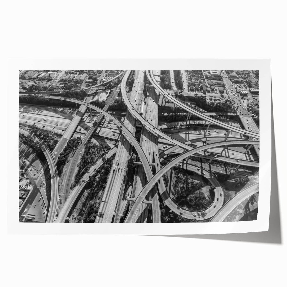 Los Angeles skyline in muted gray tones on a rolled canvas, ideal for art wall dining room.