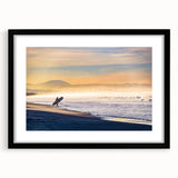 Abstract art print of San Diego skyline in vibrant colors on a large framed canvas, suitable for living room decor.