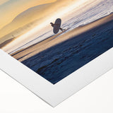 Art deco poster of San Diego scenery in muted blue and peach tones on rolled canvas, suitable for dining room wall art.