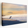 San Diego skyline depicted in muted blues and greens on a large stretched canvas, ideal for kitchen wall art.