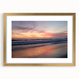 Extra large abstract art print of a textured California scenery in muted earth tones, framed in gold.