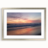 Textured abstract art print of Santa Barbara scenery in muted earth tones, framed in silver, ideal for bedroom art.