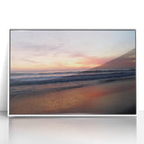 Acrylic print of Santa Barbara scenery in art deco style, using soft pastel colors.