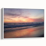 Vintage poster art of Santa Barbara scenery in vibrant colors on a white-framed canvas, suited for living room decor.