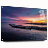 Acrylic print of a large abstract depiction of Santa Cruz in muted blue and green tones.