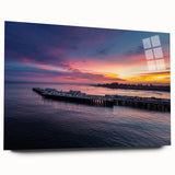 Large abstract wall art of Santa Cruz scenery in muted blue and green tones, acrylic print.