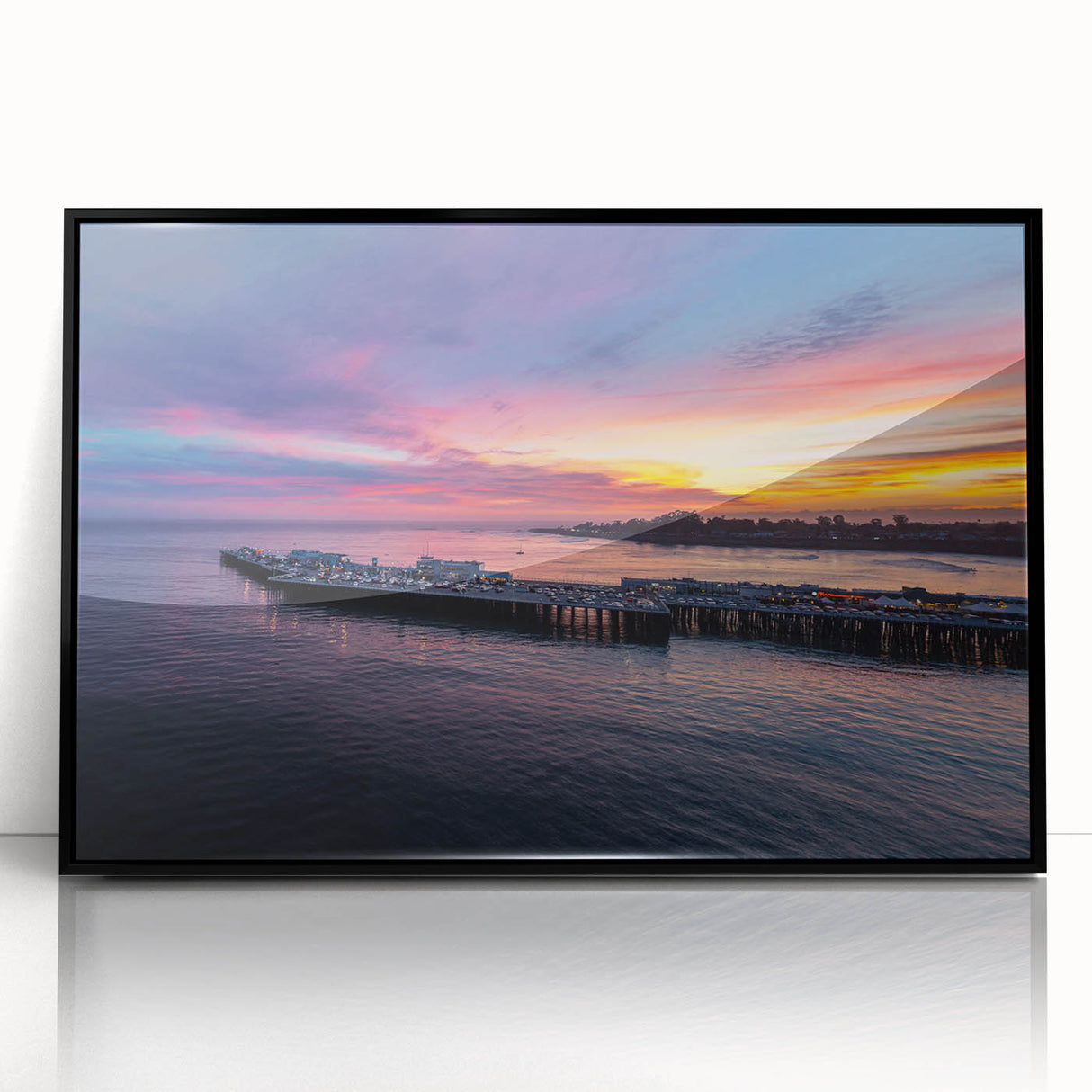 Large abstract wall art depicting Santa Cruz scenery in muted earth tones on a framed acrylic.