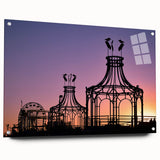 Acrylic print of a large abstract depiction of Santa Monica scenery, using a palette of cool blues and greens.