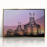 Mid-century modernist acrylic print of Santa Monica scenery in muted gold tones, ideal for modern art wall decor.