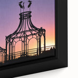 Extra large framed canvas featuring a textured depiction of Santa Monica in black with colorful accents.