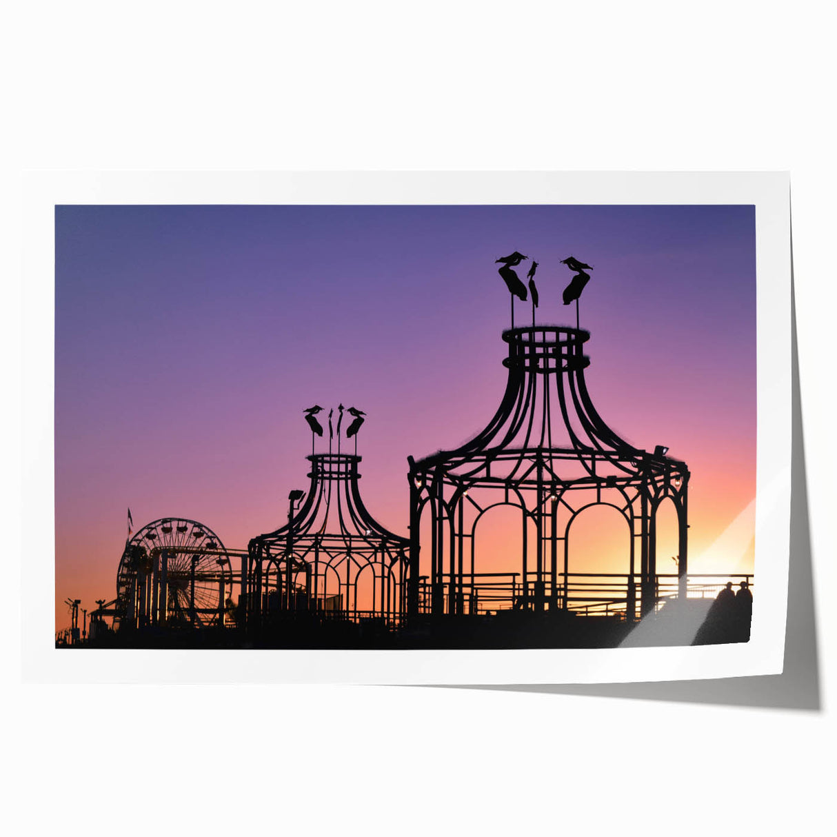 Extra large rolled print of Santa Monica scenery in muted blue and green tones, ideal for art wall dining room.