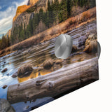 Large abstract depiction of Yosemite in muted earth tones on acrylic glass, suitable for dining room art.