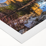 Art deco poster of Yosemite scenery in muted earth tones on rolled canvas, suitable for dining room wall art.