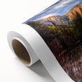 Art deco poster of Yosemite scenery in muted earth tones on rolled canvas, ideal for nursery wall art.
