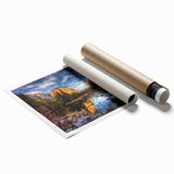 Extra large rolled print of Yosemite scenery with muted green and blue tones, ideal for classy bathroom wall art.