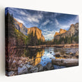 Landscape painting of Yosemite on stretched canvas, featuring natural earth tones, ideal for kitchen wall art.