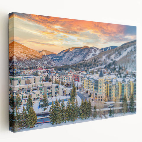 Scenic Vail, Colorado landscape on large stretched canvas, featuring muted earth tones, ideal for kitchen wall art.