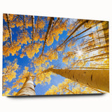 Large abstract wall art of Aspen scenery in muted earth tones on acrylic glass, suitable for bedroom or dining room decor.