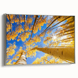 Framed canvas of a colorful Aspen, Colorado landscape, with muted forest and mountain hues, ideal for living room decor.