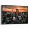 Black and white framed canvas of Denver landscape, ideal for bedroom wall art in a vintage poster style.