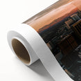 Art Deco poster of Denver skyline in muted blue and gray tones on rolled canvas, ideal for nursery wall art.