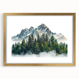 Extra large abstract art print of Pikes Peak in textured hues of blue and gray, framed in gold, ideal for living room decor.