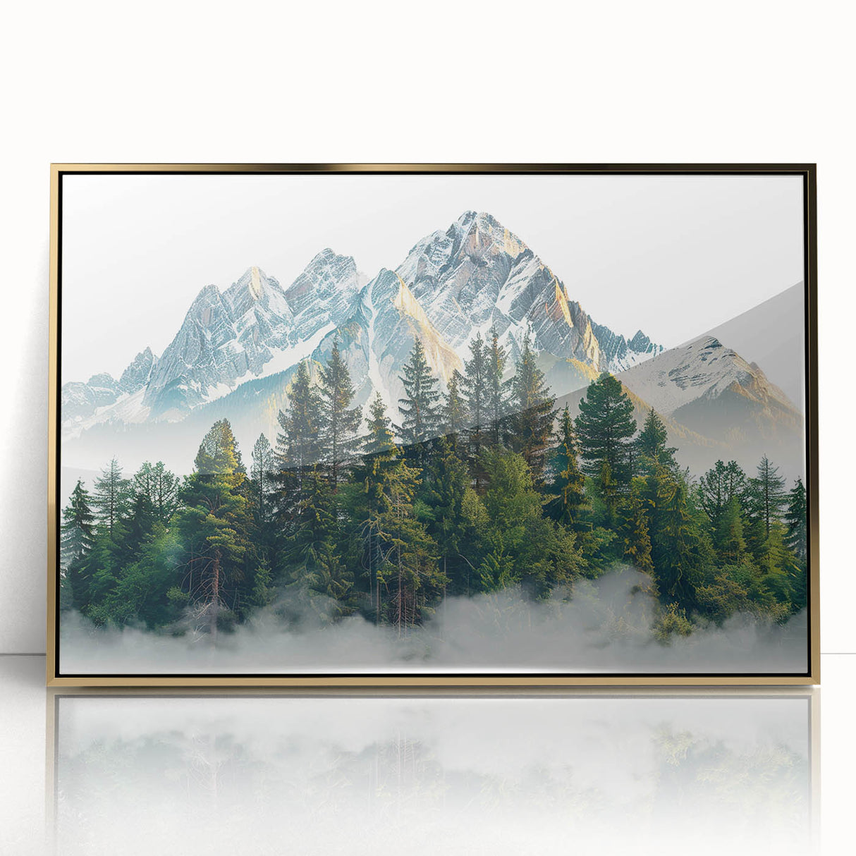 Large art print of Pikes Peak in Colorado, rendered in mid-century modernist style with muted earth tones, framed in acrylic.