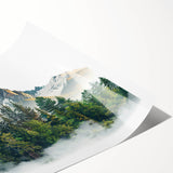 Extra large wall art featuring line art flowers with a view of Pikes Peak, Colorado in muted earth tones on rolled canvas.