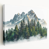 Panoramic view of Pikes Peak in Colorado with muted earth tones on a large stretched canvas, suitable for kitchen wall art.