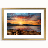 Extra large textured art print featuring an abstract depiction of the Rocky Mountains in muted earth tones, framed in gold.