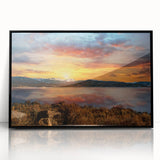 Large abstract wall art depicting the Rocky Mountains, in muted earth tones on a framed acrylic.