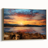 Framed canvas wall art depicting the Rocky Mountains in Colorado, featuring vintage-style landscape art in muted earth tones.