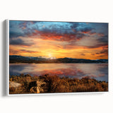 Vintage poster art of Colorado Rocky Mountains in colorful hues on a framed canvas, ideal for living room decor.