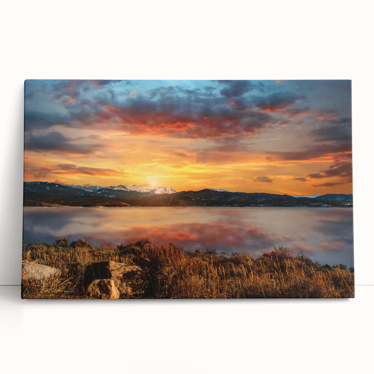 Black and white photograph of the Rocky Mountains on stretched canvas, ideal for kitchen wall art.