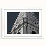 Abstract art print of Connecticut scenery in muted earth tones on a white-framed mat, ideal for dining room decor.