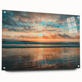 Acrylic print of Daytona scenery with vivid blue and sandy tones, ideal for dining room decor.