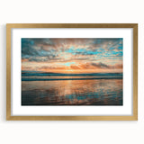 Extra large abstract art print of Daytona scenery in muted gold and blue tones, framed with a golden mat.
